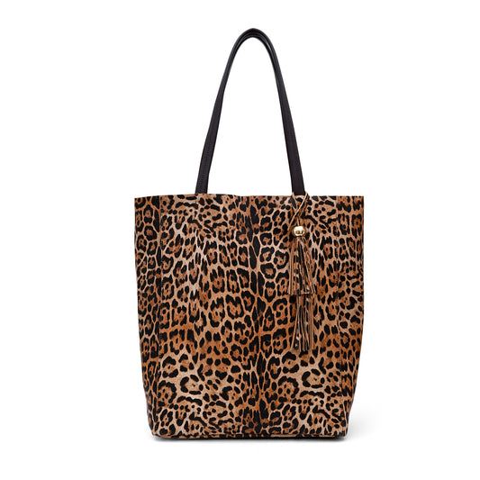 The Annie Shopper in Leopard Print Leather with Dual Tassels