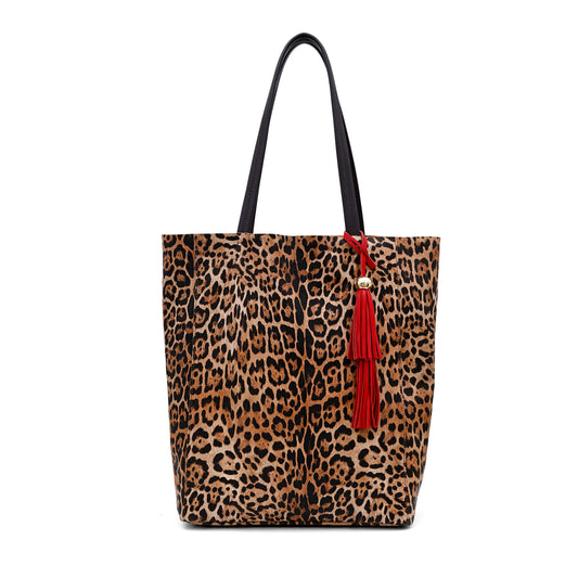 The Annie Shopper in Leopard Print Leather with Dual Tassels