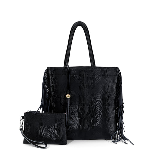 Tassel Shopper in Jet Black