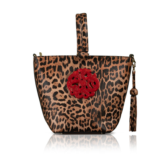 The Noraa Bucket Bag in Leopard with Red Dragon Jade Stone