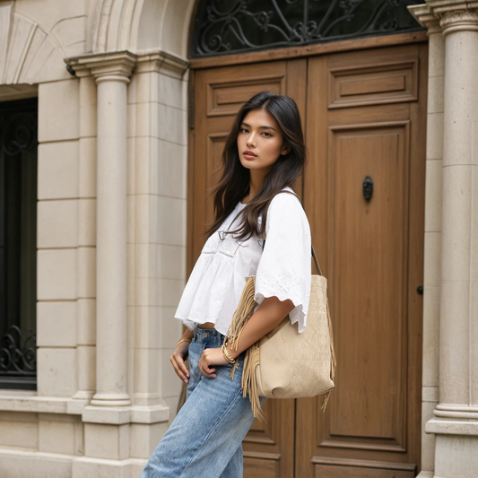 Tassel Shopper in Sandstone