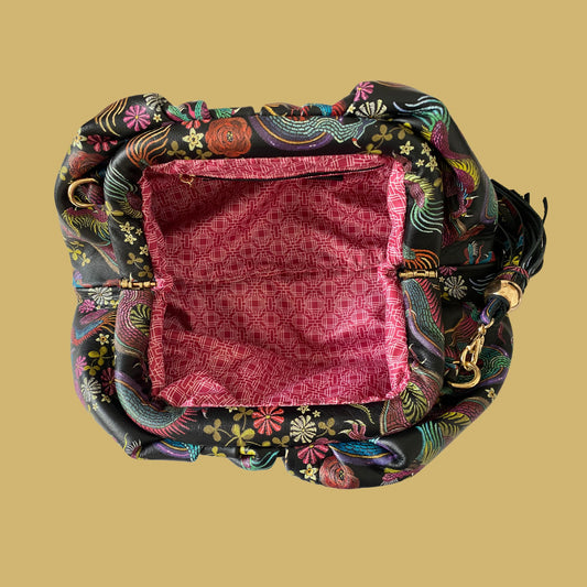 The Patty Pouch Crossbody in Dragon Print Leather with Black Jade Stone