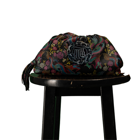 The Patty Pouch Crossbody in Dragon Print Leather with Black Jade Stone