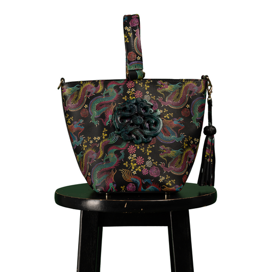 The Noraa Bucket Bag in Dragon with Black Dragon Jade Stone