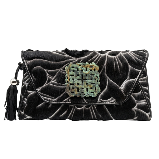 One Off - Black Hand Etched Envelope with Chrysocolla Love Knot Stone