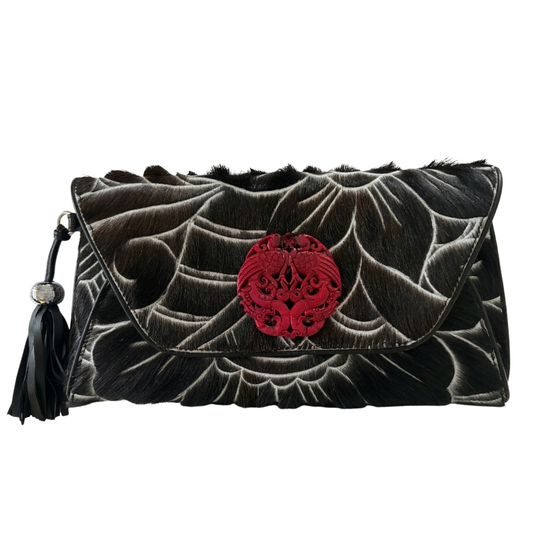 One Off - Black Hand Etched Envelope with Double Phoenix Stone