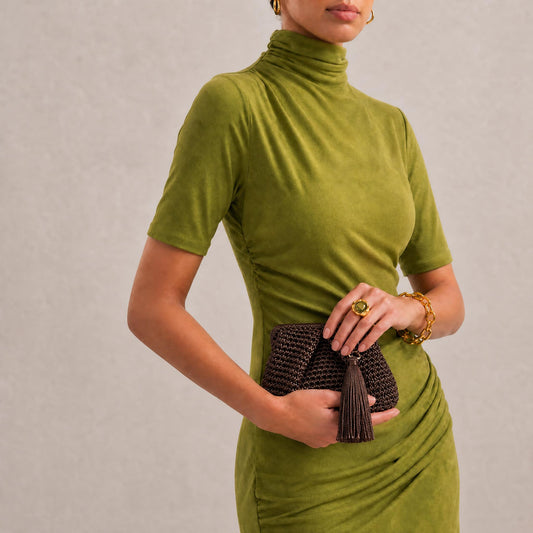 Small Hand-Woven Metallic Bronze Clutch