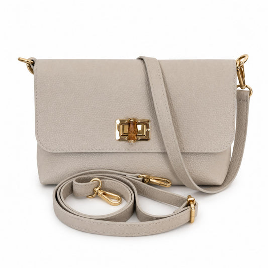 Italian Leather Medium Flap Shoulder Bag in Cream Sample