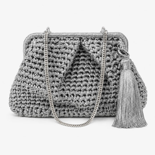 Medium Hand-Woven Metallic Silver Clutch