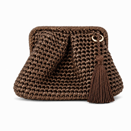 Small Hand-Woven Metallic Bronze Clutch