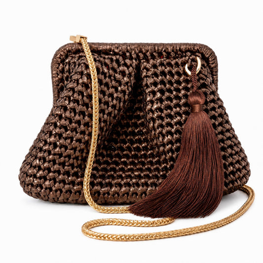 Small Hand-Woven Metallic Bronze Clutch