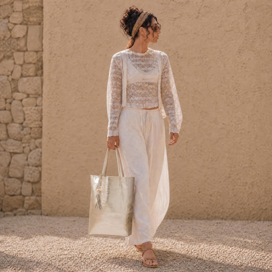 Italian Leather Shopper in Champagne