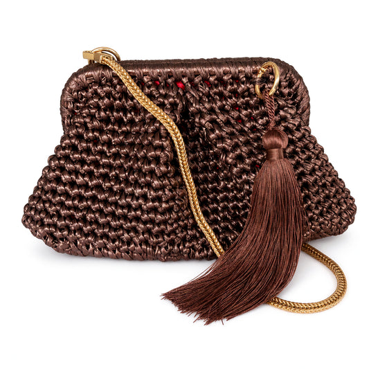 Medium Hand-Woven Metallic Bronze Clutch