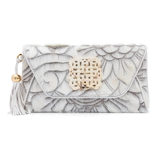 White Hand Etched Envelope with Love Knot Howlite Stone