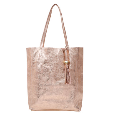 The 'Bessie' Italian Leather Shopper in Light Gold