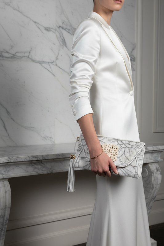 White Hand Etched Envelope with Howlite Love Knot Stone