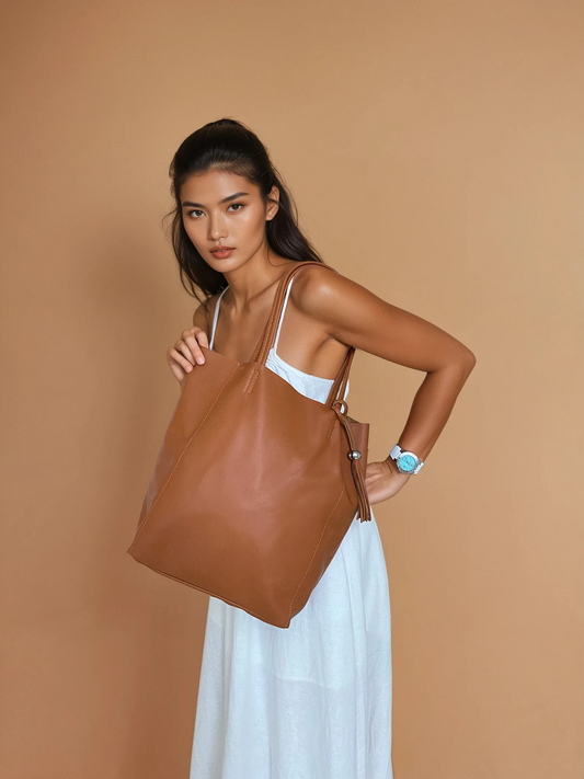 Italian Leather Shopper in Chestnut