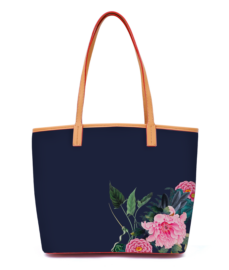 Pre Order Tree of Life Italian Leather Tote in Navy Blue