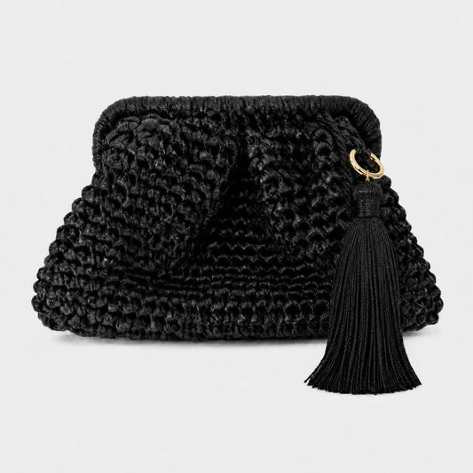 Medium Hand-Woven Metallic Black Clutch