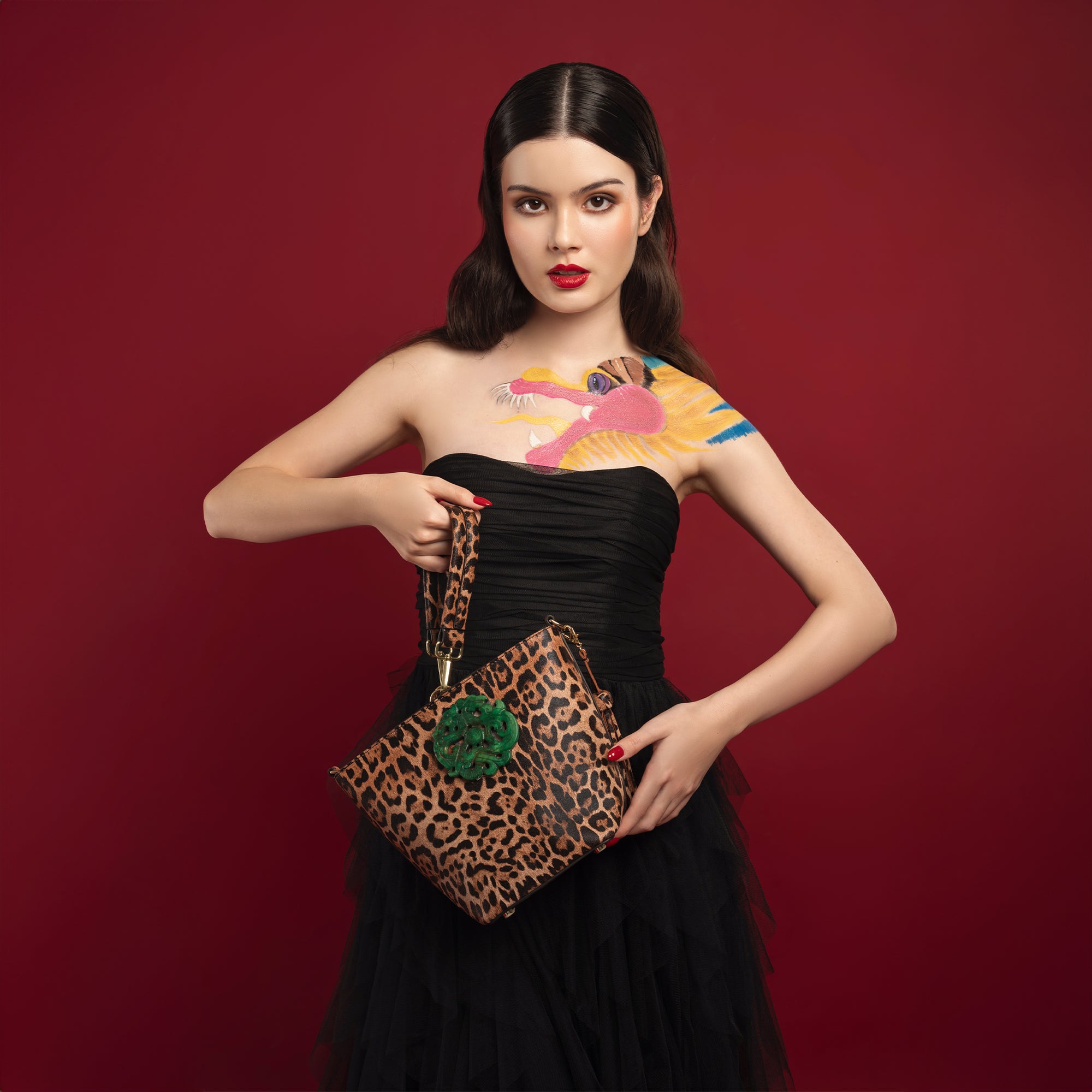 Pre-Order The Noraa Bucket Bag in Leopard with Green Dragon Jade Stone