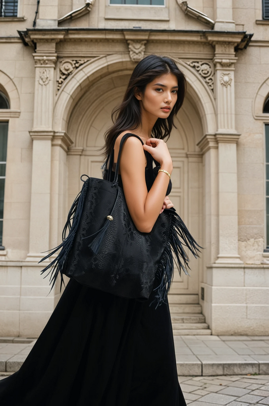 Tassel Shopper in Jet Black
