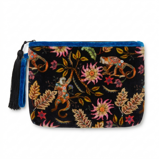 One Off - Silk Velvet Hand Made Clutch Blue Trim