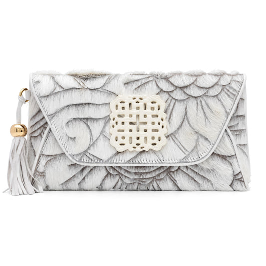 White Hand Etched Envelope with Howlite Love Knot Stone