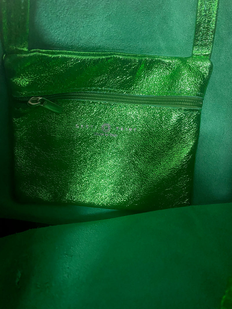 The 'Bessie' Italian Leather Shopper in Love Bird Green