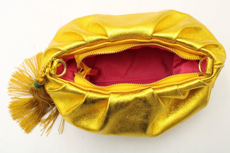 Metallic Leather Clutch in Yellow Gold