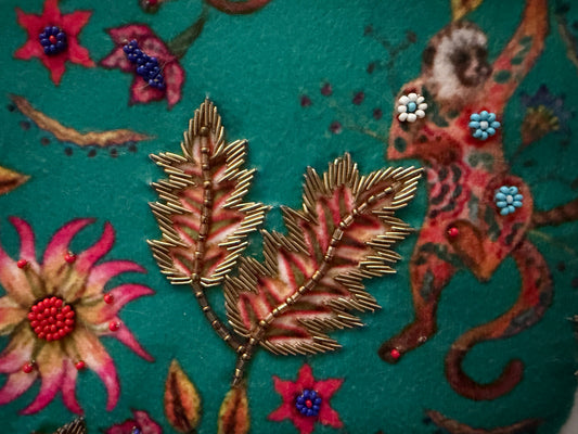 Sample Felt Hand Embroidered Monkey Clutch in Turquoise