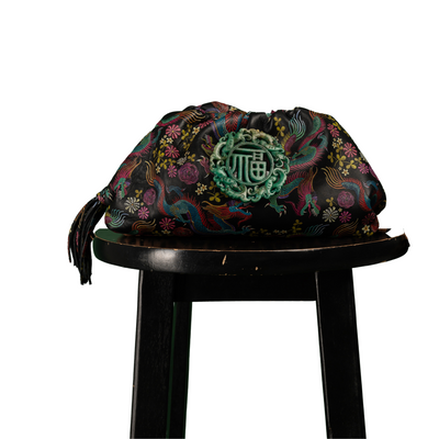 The Patty Pouch Crossbody in Dragon Print Leather with Green Jade Stone