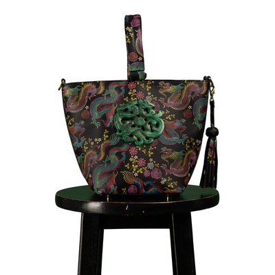 The Noraa Bucket Bag in Dragon with Green Dragon Jade Stone