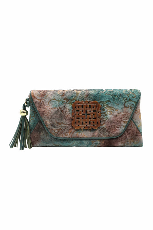 Damask Envelope with Love Knot Jade Stone in Turquoise