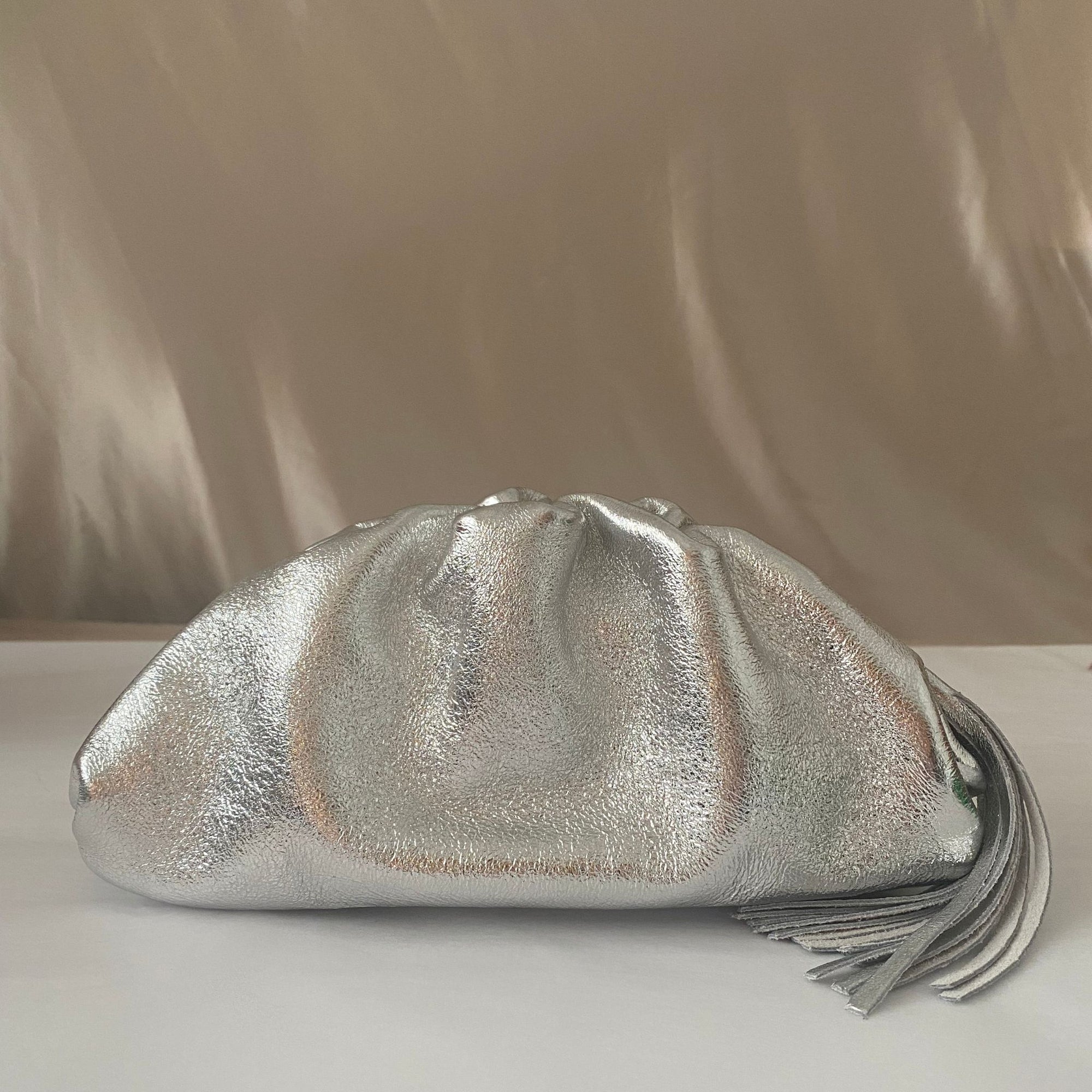 Boutiques Christmas Edit - Italian Leather Small Clutch in Silver Frost