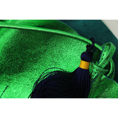 The 'Bessie' Italian Leather Shopper in luxurious Love Bird Green & Navy Blue Tassel