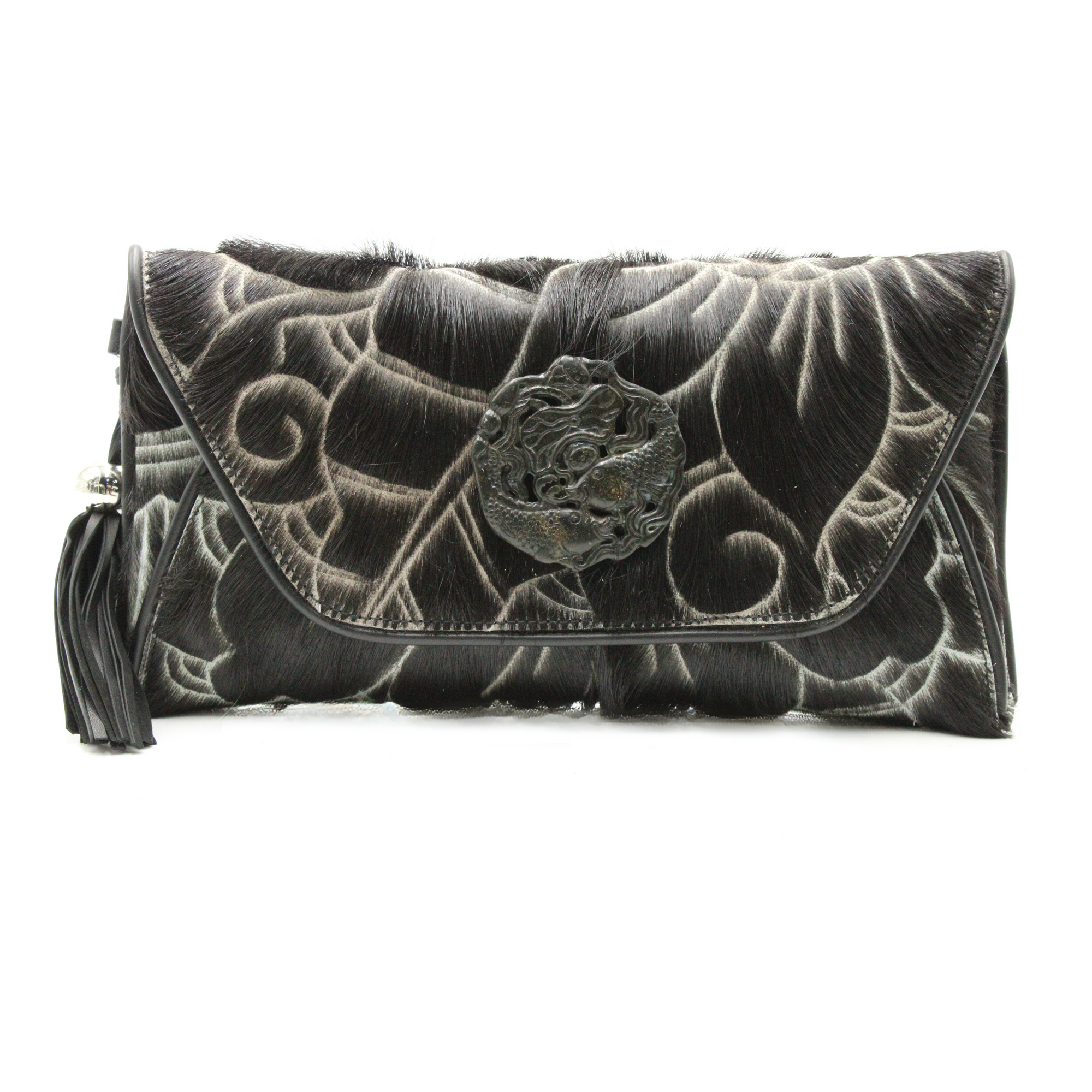 Black Hand Etched Envelope with Koi Jade Stone