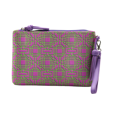 Lilac & Lime Green Sateen & Leather Make Up Clutch