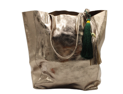 The 'Bessie' Italian Leather Shopper in Timeless Bronze and Green Tassel