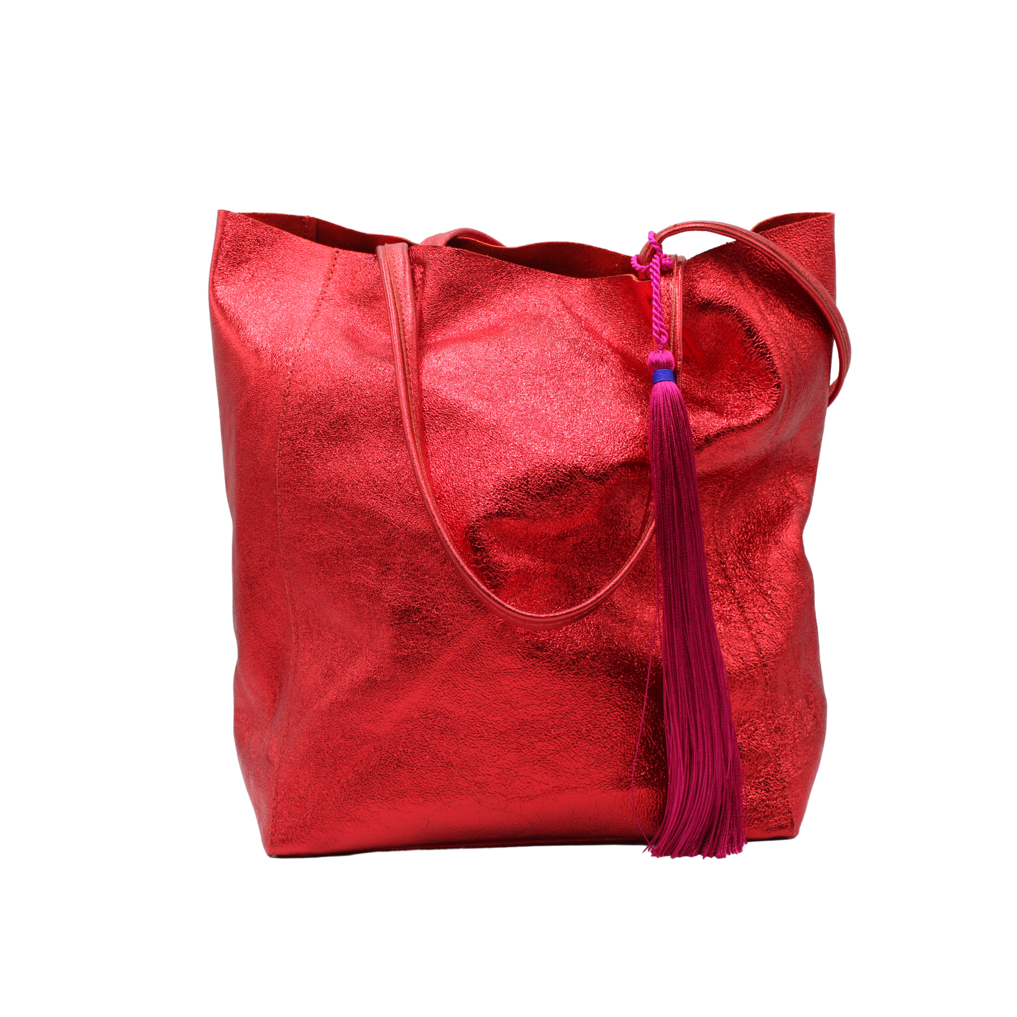 The 'Bessie' Italian Leather Shopper in Spectacular Racy Red