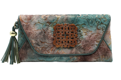 Damask Envelope with Love Knot Jade Stone in Turquoise