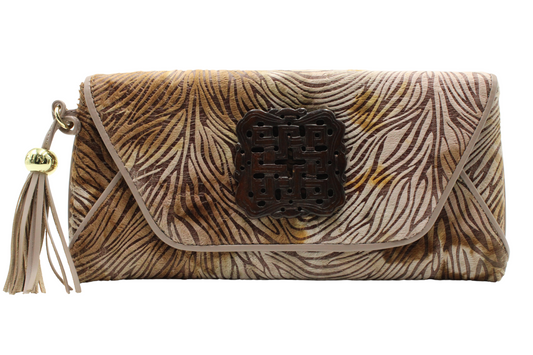 Damask Envelope with Love Knot Jade Stone in Brown Sugar
