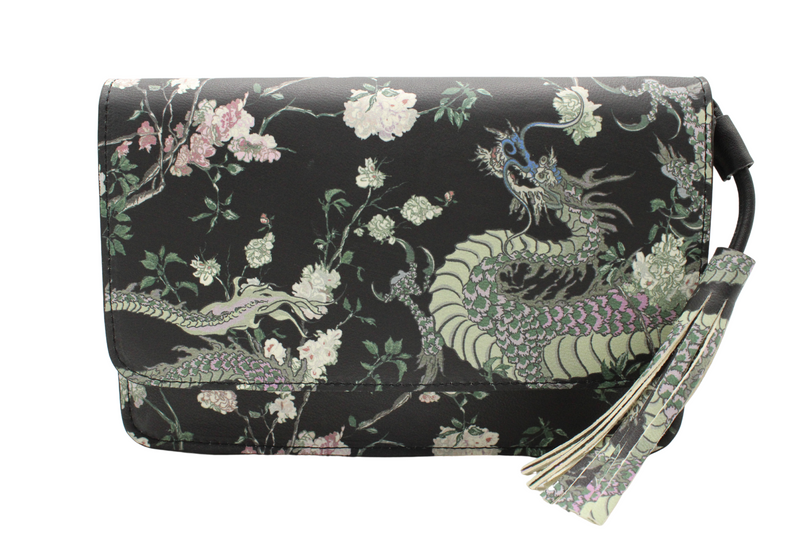 SALE Dragon & Powder Puff Wallet Clutch in Timeless Black