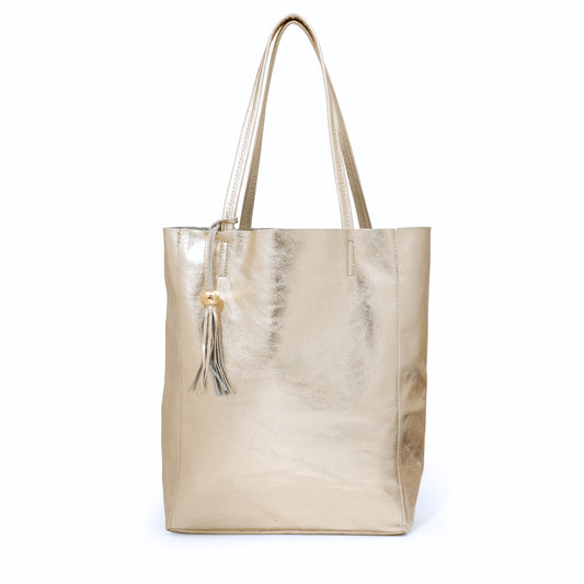 Italian Leather Shopper in Champagne