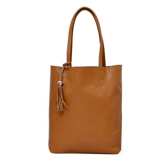 Italian Leather Shopper in Chestnut