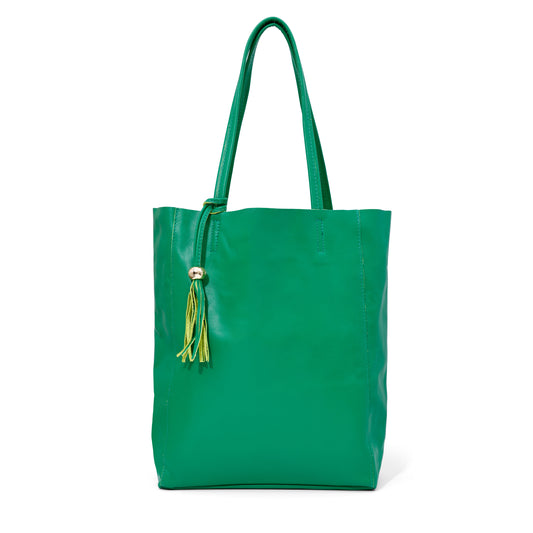 Italian Leather Shopper in Kelly Green