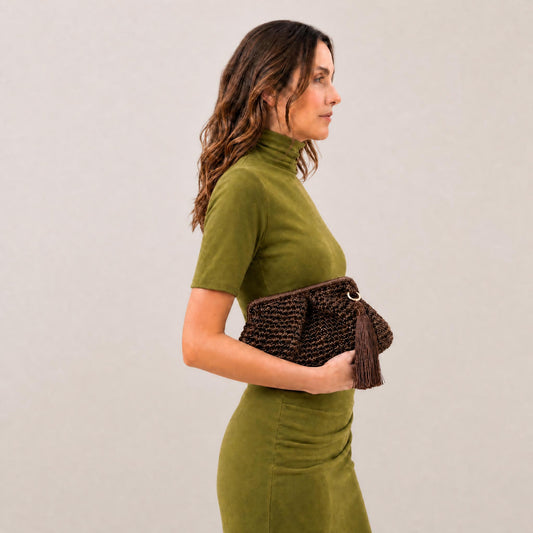 Medium Hand-Woven Metallic Bronze Clutch
