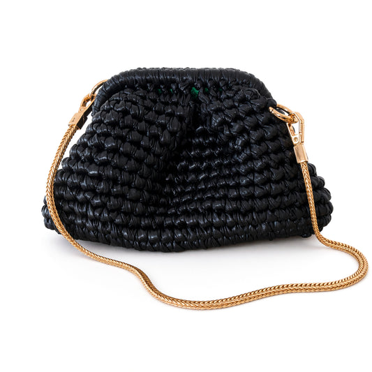 Small Hand-Woven Metallic Black Clutch