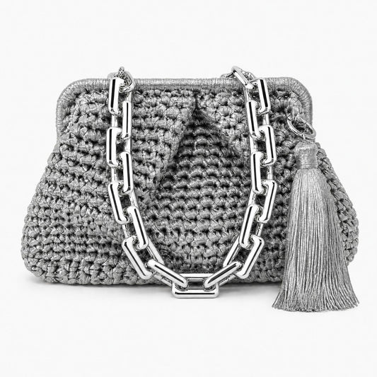 Sample Medium Hand-Woven Metallic Silver Clutch