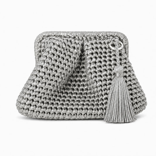 Small Hand-Woven Metallic Silver Clutch