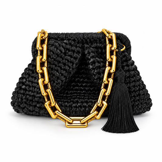 Sample Medium Hand-Woven Metallic Black Clutch